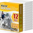 12 Pack Plastic Drop Cloth, 9x12 Ft Plastic Sheeting for Painting, Dust-Proof Tear-Resistant Painters Plastics Tarp Cloth for