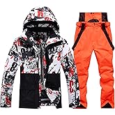 WOWULOVELY Men's Winter Snowsuit Waterproof Windproof Mountain Jacket and Pant Sets Insulated Snowboarding Skisuit