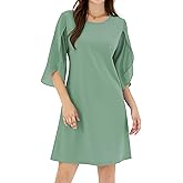 ZAFUL Women's 3/4 Flutter Chiffon Sleeve Cocktail Dress Crew Neck Formal Wedding Guest Dresses