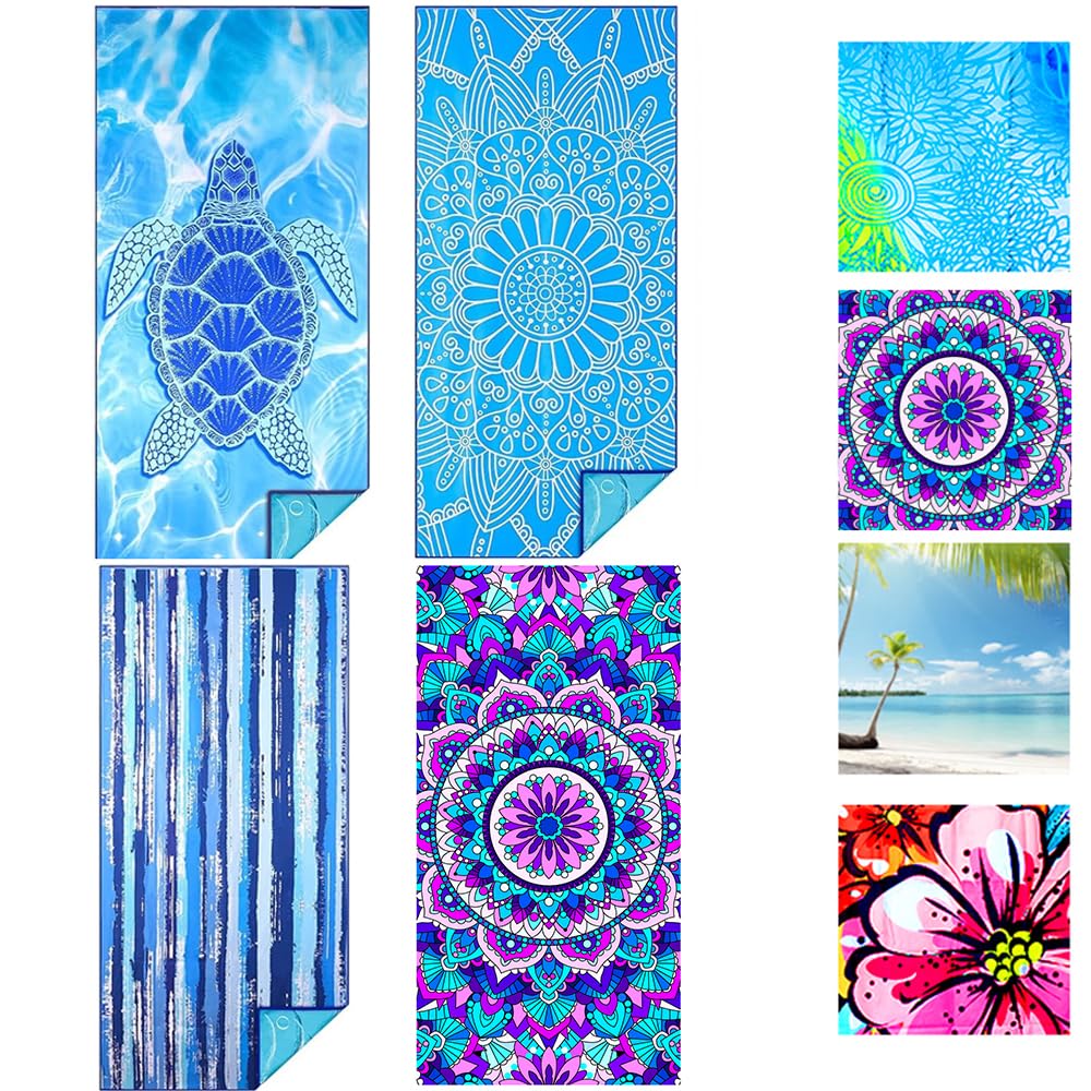 JAODFK 4 Pieces Beach Towel Microfibre Beach Towel Bath Towel Sand-Free XXL Quick-Drying Beach Towel Women's Large Beach Towels Summer Accessories Towel Beach Girls Gifts for Women 180 x 90 Style B