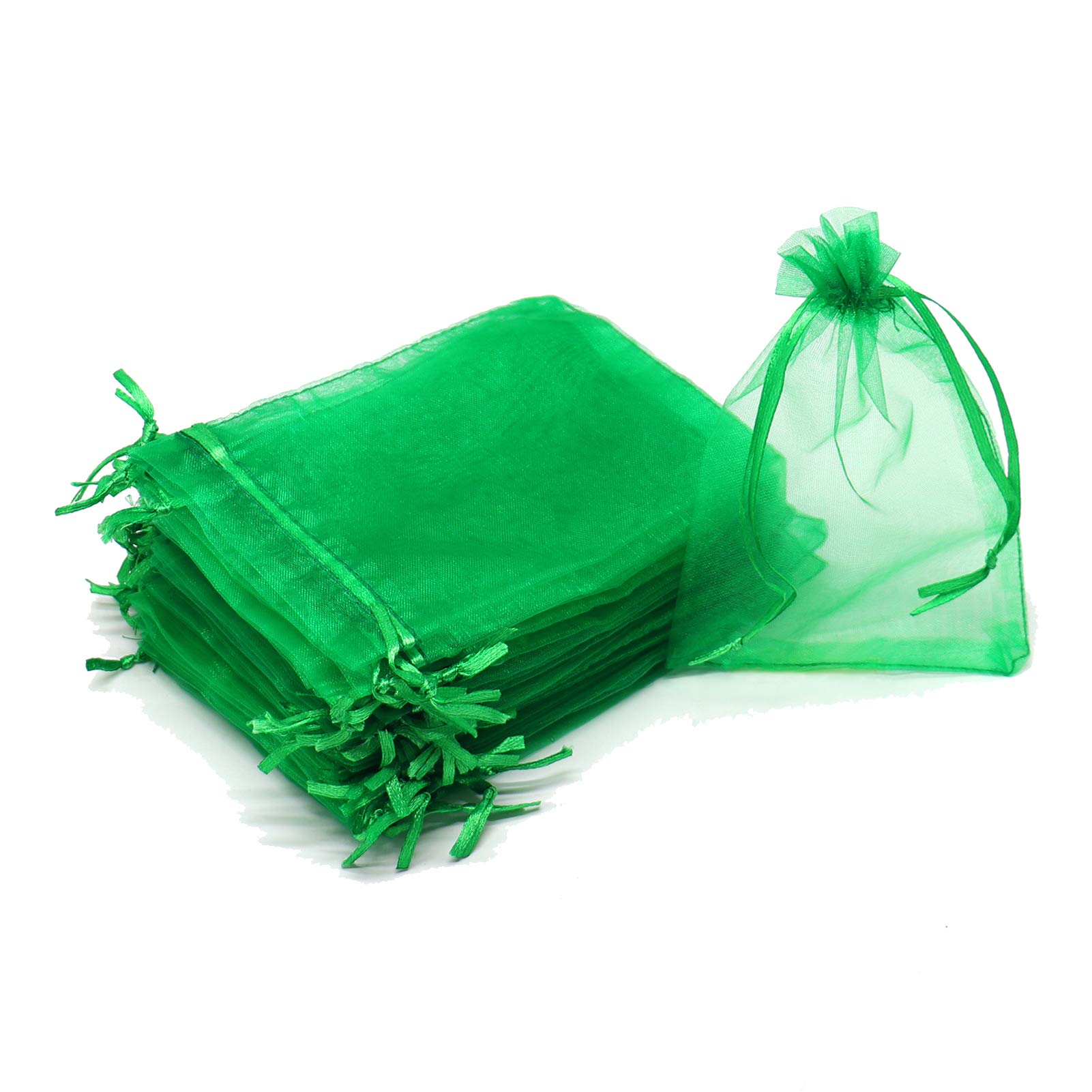Bezall 100Pcs Green Organza Bags 8x12 Inch, Large Mesh Drawstring Christmas Favors Bag Jewelry Gift Pouches Wedding Candy Bags