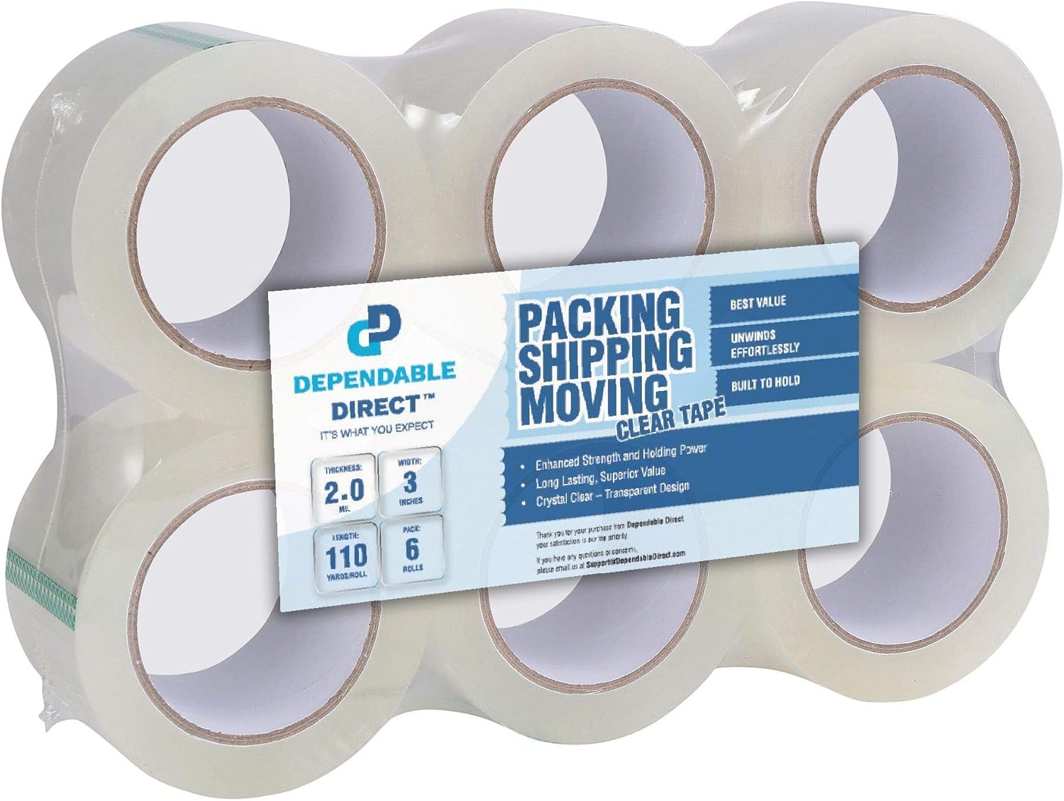 Industrial Grade Clear Packing Tape (6 Rolls) - 110 Yards per Roll - 3" Wide x 2.0 mil Thick, Acrylic Adhesive Heavy Duty Tape for Box Office Moving Packaging Shipping : Office Products