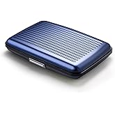 ÖGON -DESIGNS- Aluminum card holder with metal lock, RFID protection against fraud and demagnetization, compact wallet, Smart Case STOCKHOLM model (Aluminum Navy Blue)