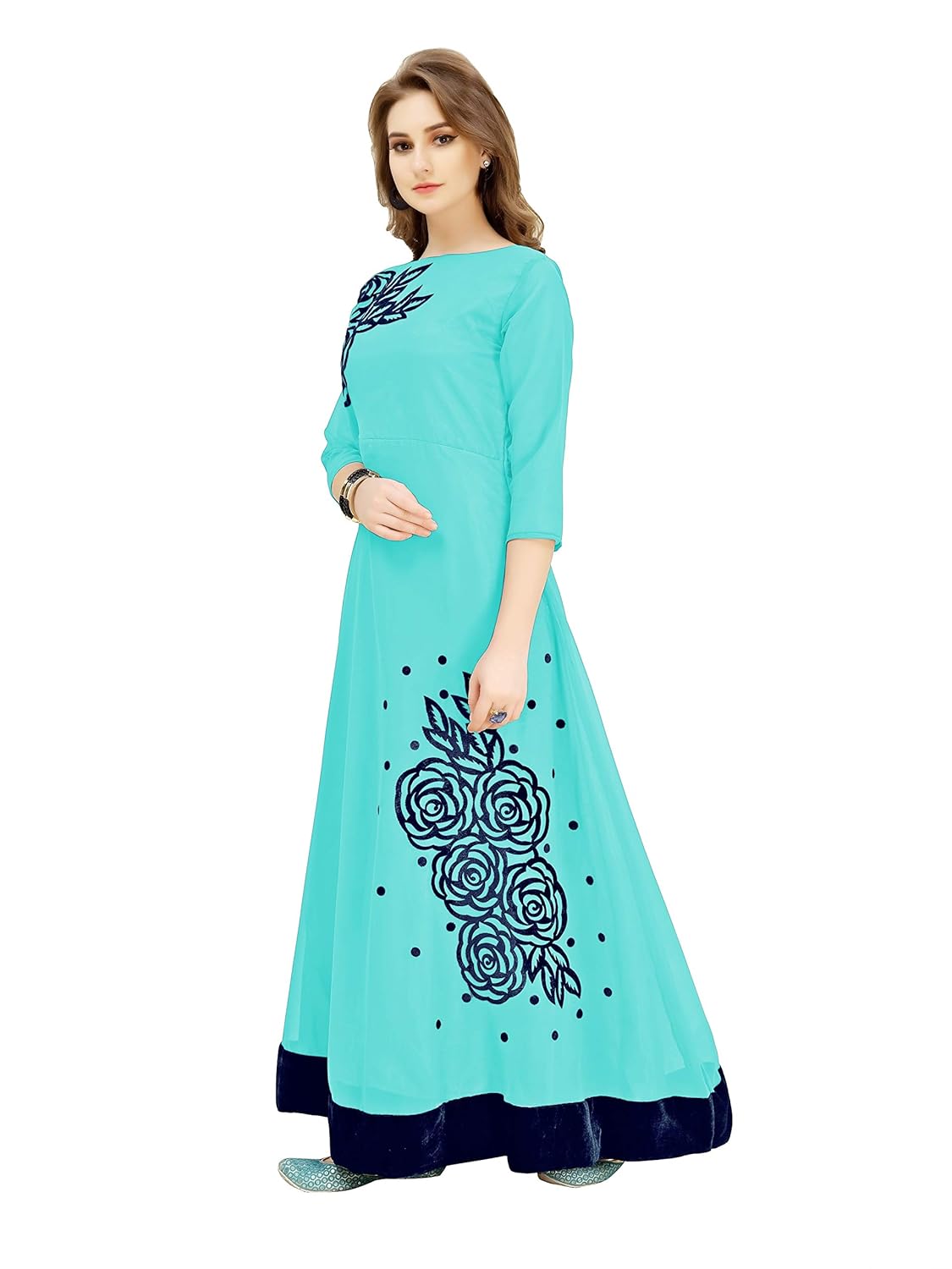sky blue colour long frock