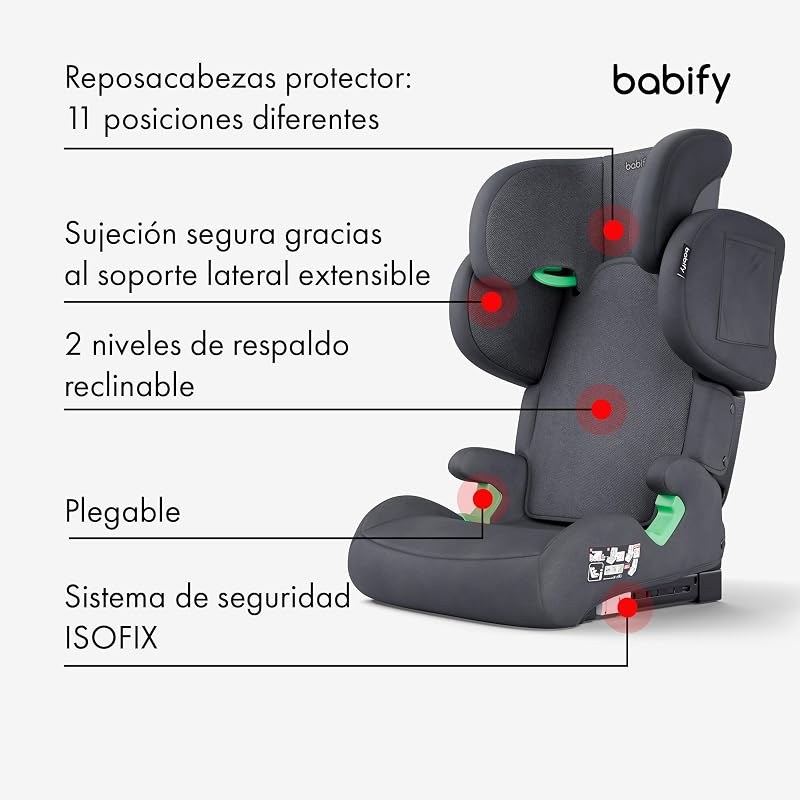 Assento de bebé FlexiFit Premium ISOFIX - para crianças dos 3 aos 12 anos (15-36 kg), ECE R129, encosto de cabeça de 11 posições, encosto ajustável, laterais extensíveis, design dobrável, cinzento