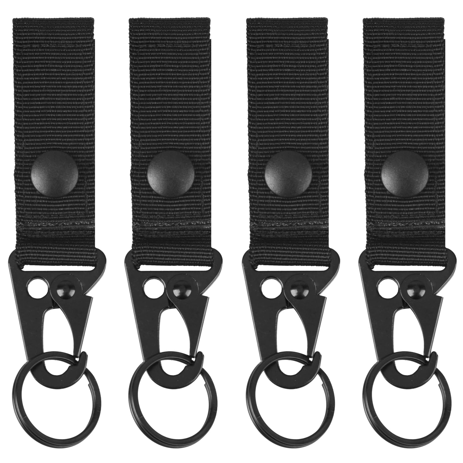 TRIWONDER Tactical Belt Key Holder Molle Belt Loop Key Clip Webbing Strap Keychain Ring Hook for Hiking Camping Backpacking (Black - 4 Pcs)