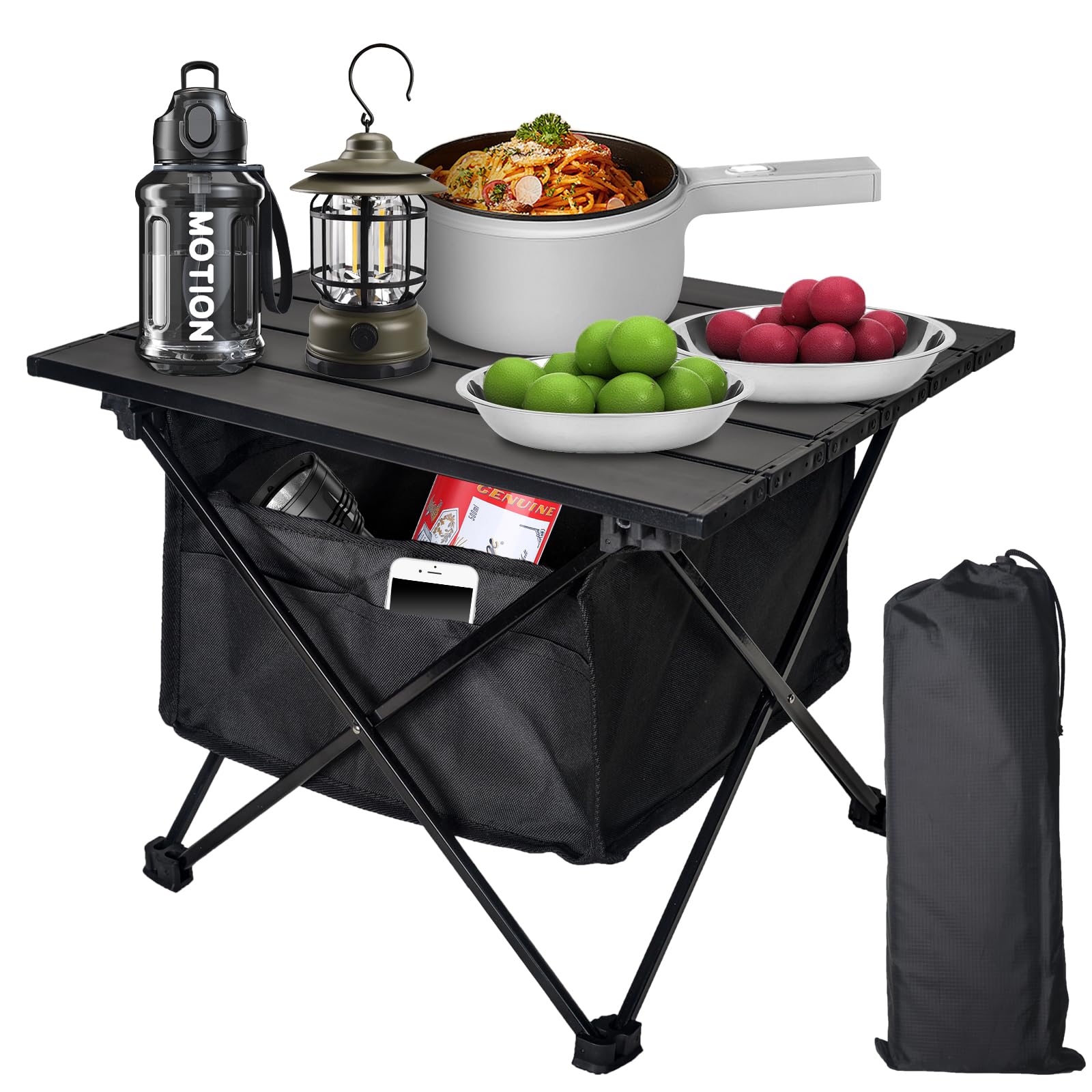 Photo 1 of Audoyon Foldable Camping Side Table, Ultralight Small Beach Aluminum, Portable Outdoor Table with Carry Bag and Storage for Picnic, Grill, Hiking, Fishing, Sand, Camping, Black