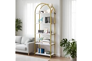 IDEALHOUSE Arched Bookshelf, 5 Tier Bookcase with Open Shelves, Freestanding Industrial Display Shelf Storage Rack with Metal