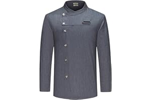 LENMIPOT Men's Fashion Chef Coat Back Breathable Hidden Vent Chef Uniform Chef Jacket Set (Coat+Apron)