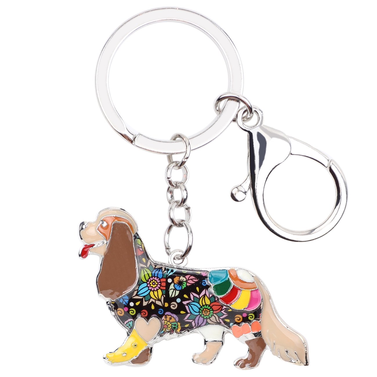 BONSNY Enamel Alloy Chain Cavalier King Charles Spaniel Dog Key Chains For Women Girl Car Purse bag Charms Gift (Brown)
