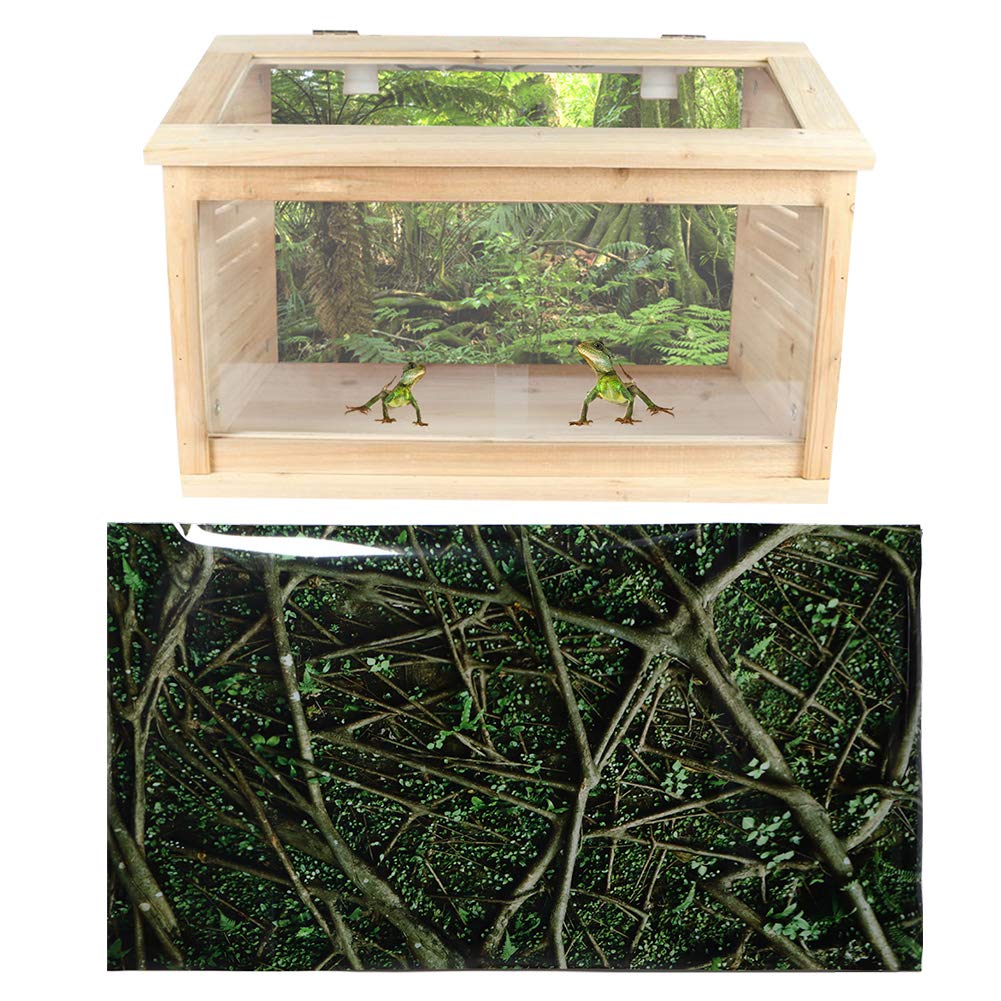 Reptile Tank Poster, PVC Trees Jungle Aquarium Background Poster 3D Self-adhesive Reptile Terrarium Aquarium Backdrop Wall Sticker for Reptile Tank Decoration(91*50cm)