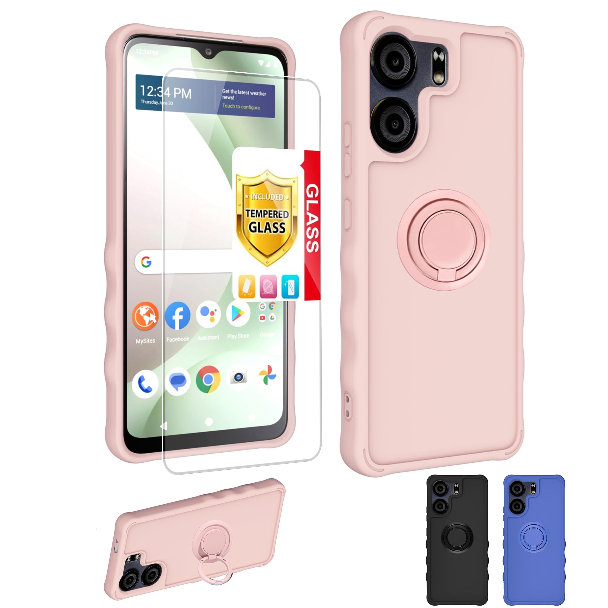Photo 1 of jioeuinly for Blu F5 5G Case Compatible for BLU View 5 Phone Case B160V Cover [with Tempered Glass Screen Protector][ 2MM Thickening Super Protection][Ring Support] Pink