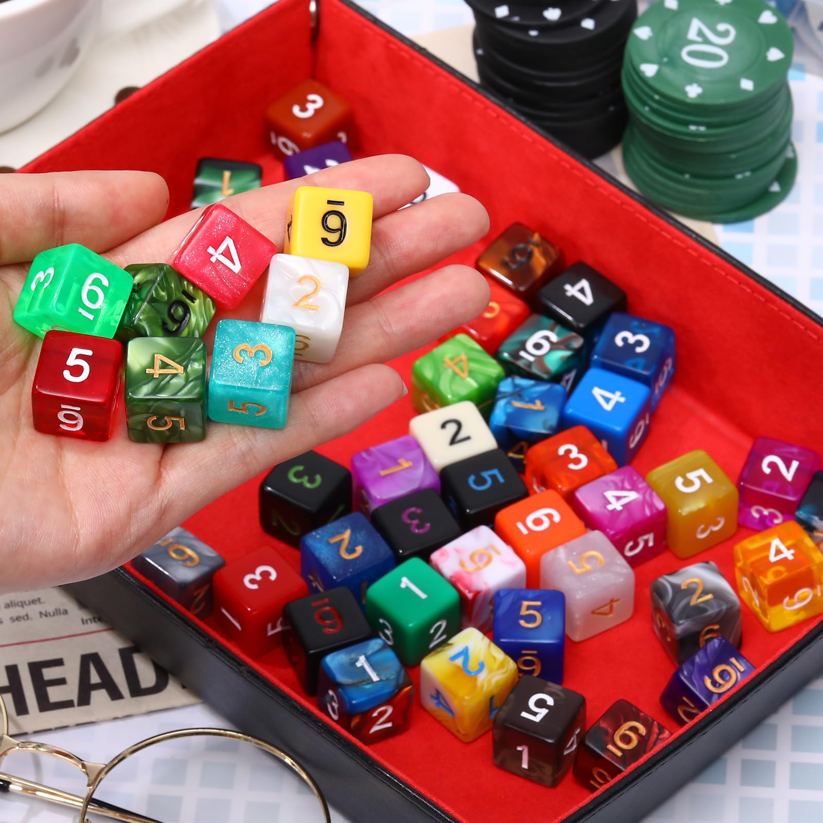Skylety 50 Pieces Polyhedral Dice Sets with Black Pouch Compatible with RPG MTG Tabletop Role Playing Table Games Multi Colored Assortment(6 Sided Style)
