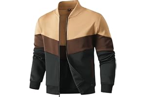 HYPESTFIT Mens Lightweight Jacket Casual Bomber Jacket Color Block Varsity Coat