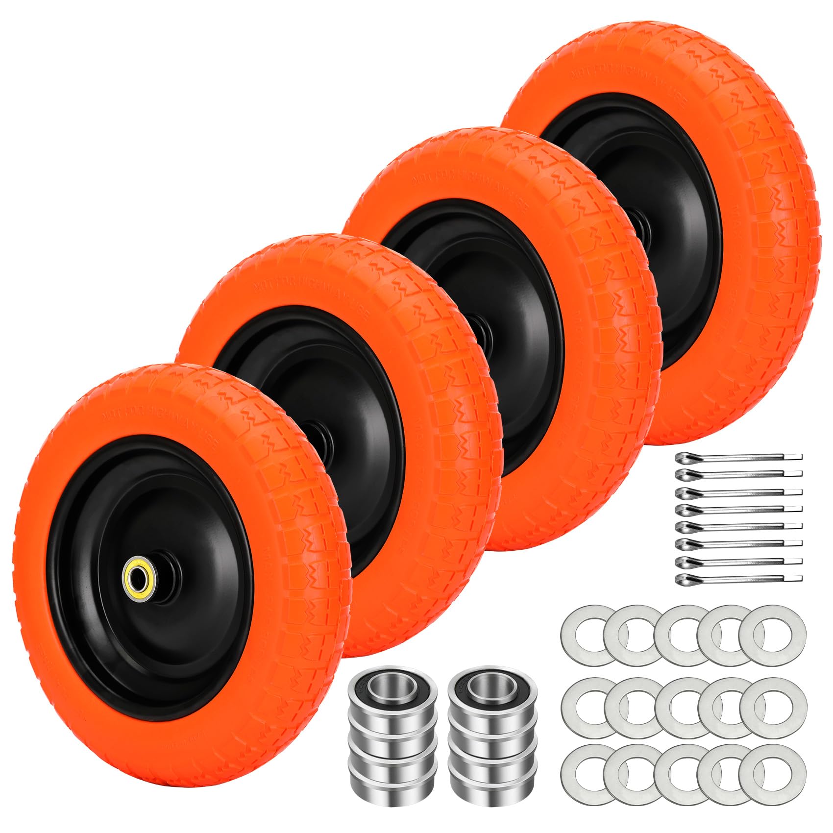 Photo 1 of 13" Flat Free Wheels Replacement for GOR Garden Cart Tires and Wheels, 4.00-6 Solid Tires and Wheels with 5/8"Bearings, 13" No Flat Wheels for GOR Garden Carts/Hand Trucks/Garden Carts?Orange?