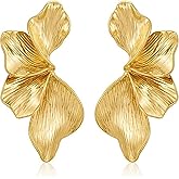 GAUEIOUR Flower Earrings Gold Sculptural Floral Earrings,Bohemian Statement Petal Earring,Retro Alloy Textured Geometric Irregular Earring,Summer Cool Style Women's Accessories