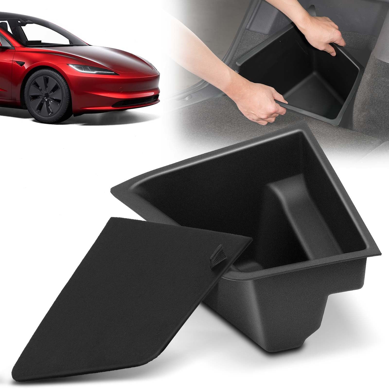 Photo 1 of YHTAUTO Trunk Side Organizer Storage Box with Lids Fit for Tesla Model 3 Accessories 2021 2022 2023 TPE Rear Trunk Storage Bins Flocking Waterproof Odorless (Not Fit 2024 Model 3 Highland)