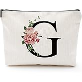 Initial A-Z Personalized Letter Makeup Bag, Monogrammed Bridesmaid Gifts/Presents Cosmetic Bag, Portable Stationery Storage Organizer Pouch, Friendship Love Travel Makeup Bags