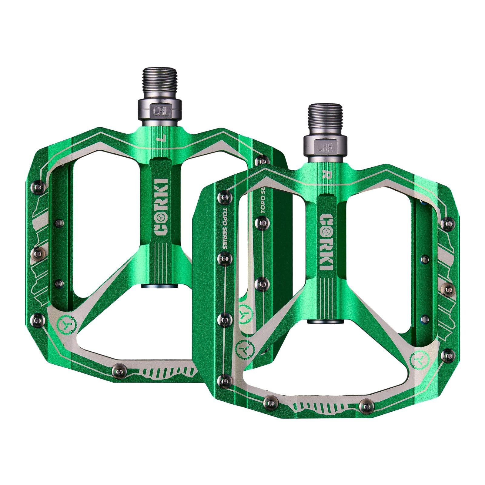 corki Extra Large Mountain Bike Pedals Flat, Aluminum Alloy MTB Pedals Platform 9/16" Green