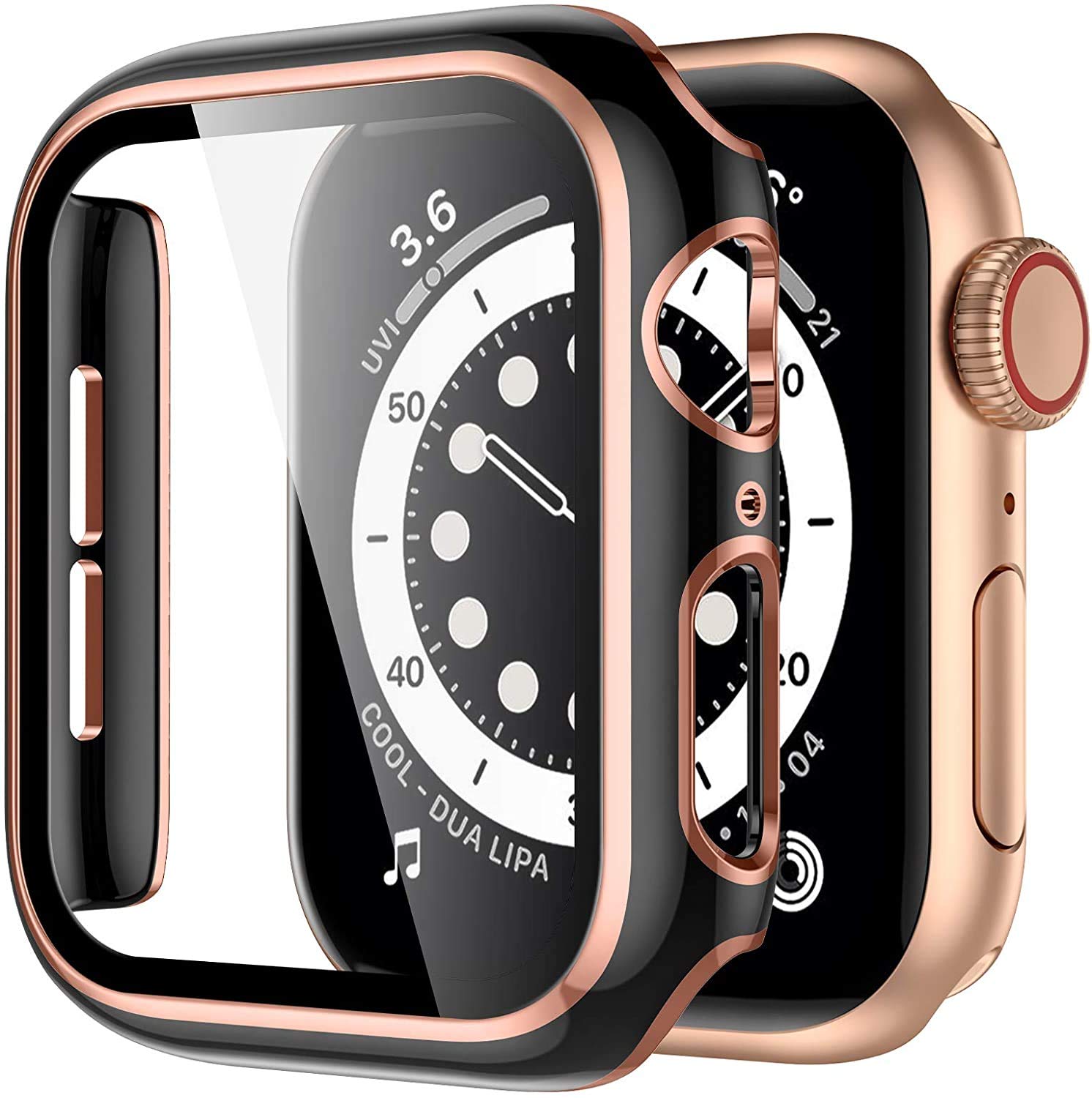 Miimall Compatible with Apple Watch Series 6/5/4/SE 40mm Case with Tempered Glass Screen Protector, PC Plating Edge All-around Scratch-resistant Protective Case for iWatch 40mm (Black and Rose Gold)