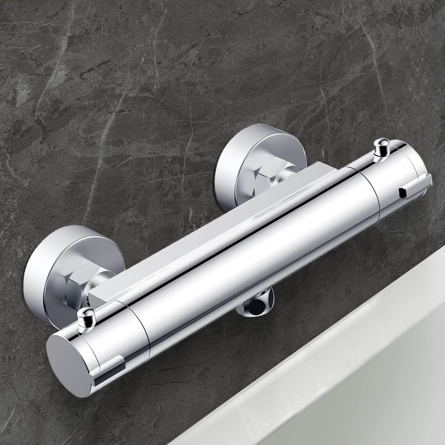 Thermostatic Shower Mixer, Shower Thermostat Mixer Tap for Shower Bathroom Chrome Shower Mixer Tap Thermostat with 38ยฐC Safety Button Brass Shower Thermostat
