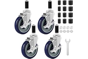 Besitu 5 Inches Prep Table Wheels Set of 4, Expanding Stem Casters Fit for 7/8", 1", 1-1/2" and 1-5/8" Tube Leg for Stainless Steel Table, Cart, Furniture Legs, Commercial Kitchen Appliances