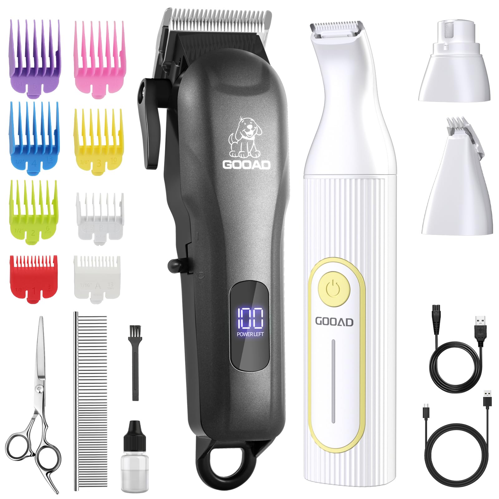 Gooad Dog Clippers for Grooming,Dog Grooming Kit for Heavy Thick Hair&Coats/Low Noise Rechargeable Cordless Pet Shaver with Paw Trimmer Nail Grinder/Dog Hair Trimmer for Small & Large Dogs Cats