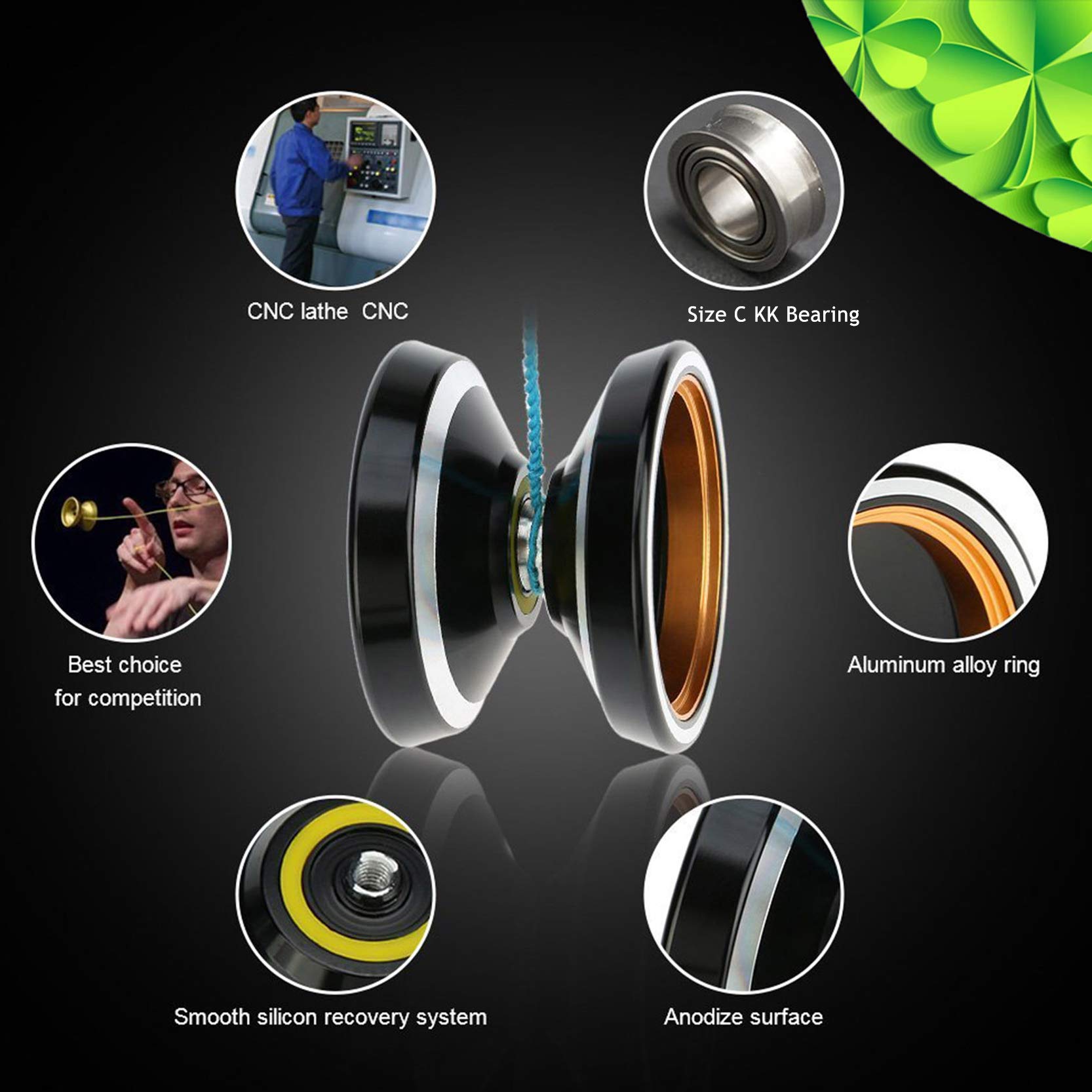 MAGICYOYO M001 Silencer Yo-yo Ball Aluminum 6061 Unresponsive Yo-yo M001 Black Yoyo with Yoyo Holster, Yoyo Glove, 12 Replacement Yoyo Strings