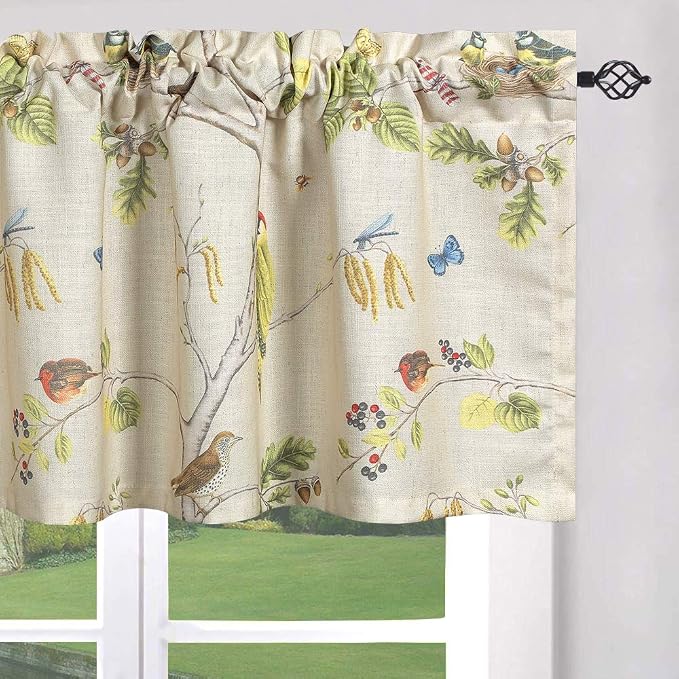Amazon.com: Leeva Leaves and Birds Print Curtains Valances for Windows