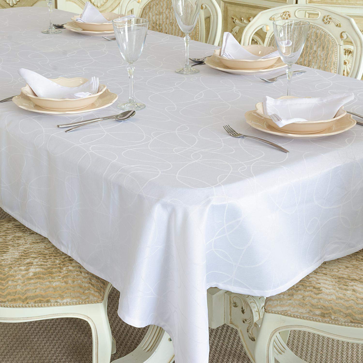 BGEUROPE LUXURY WHITE TABLECLOTH - ANTI STAIN TREATMENT - LARGE SIZES - REF. LINES (59 x 157 (150 x 400cm))