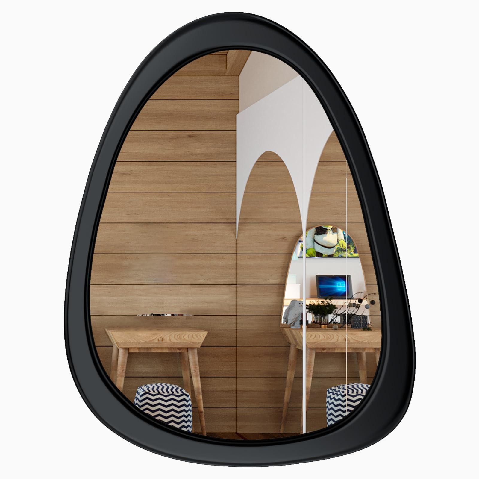 Photo 1 of **WOODEN FRAMING HAS A CRACK**  COOL2DAY Irregular Mirror,Asymmetrical Wood Wall Frame Abstract Assymetrical Decorative Mirror,Black Odd Shaped Mid Century Mirrors for Living Room Bedroom Entryway Bathroom Home Decor