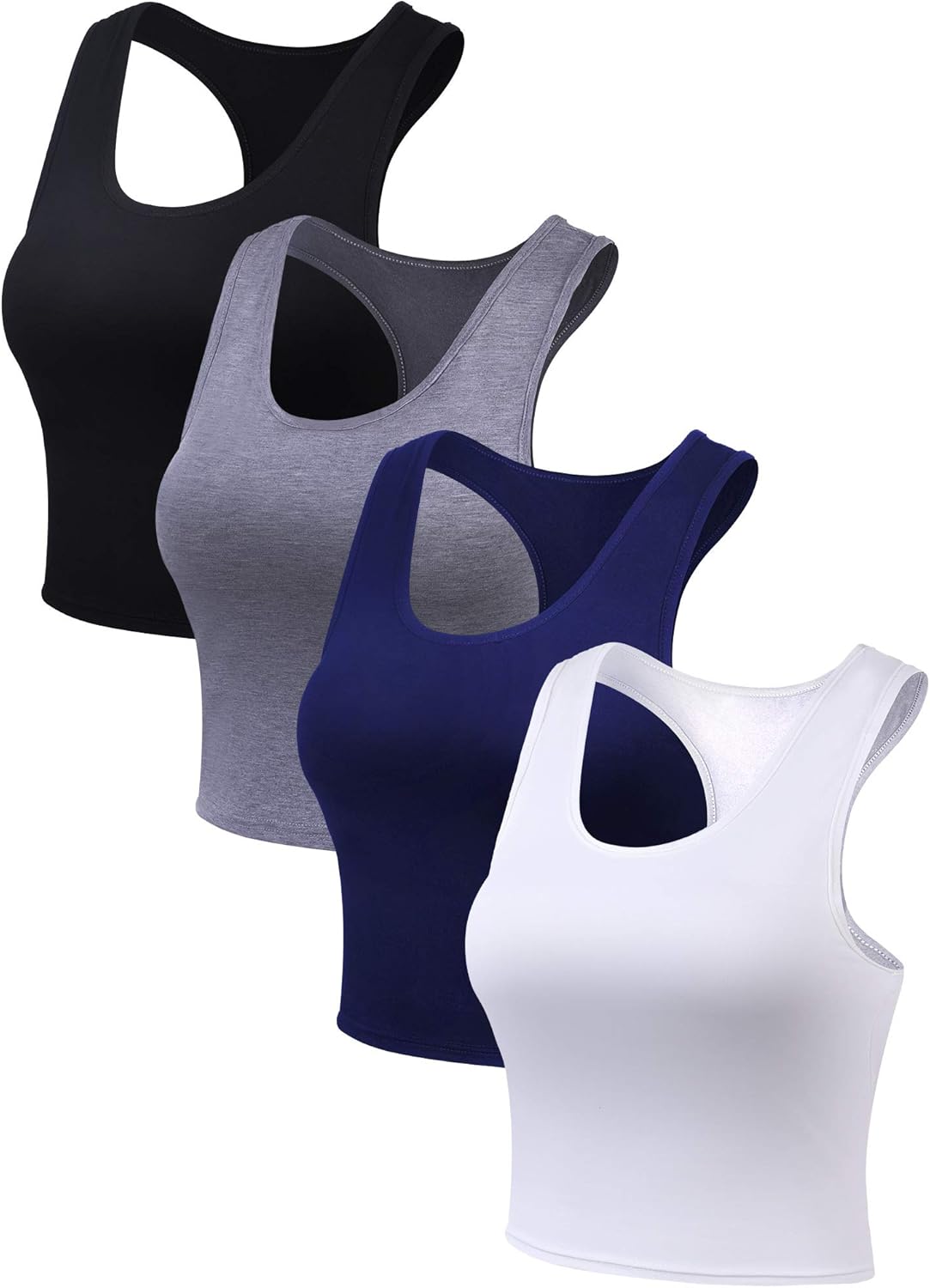 4 Pieces Basic Crop Tank Tops Sleeveless Racerback Crop Sport Cotton Top for Women: Clothing