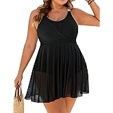 Blooming Jelly Women Plus Size Bathing Suit Swim Dress One Piece Swimsuit Tummy Control Swimdress Flowy Skirted Swimwear
