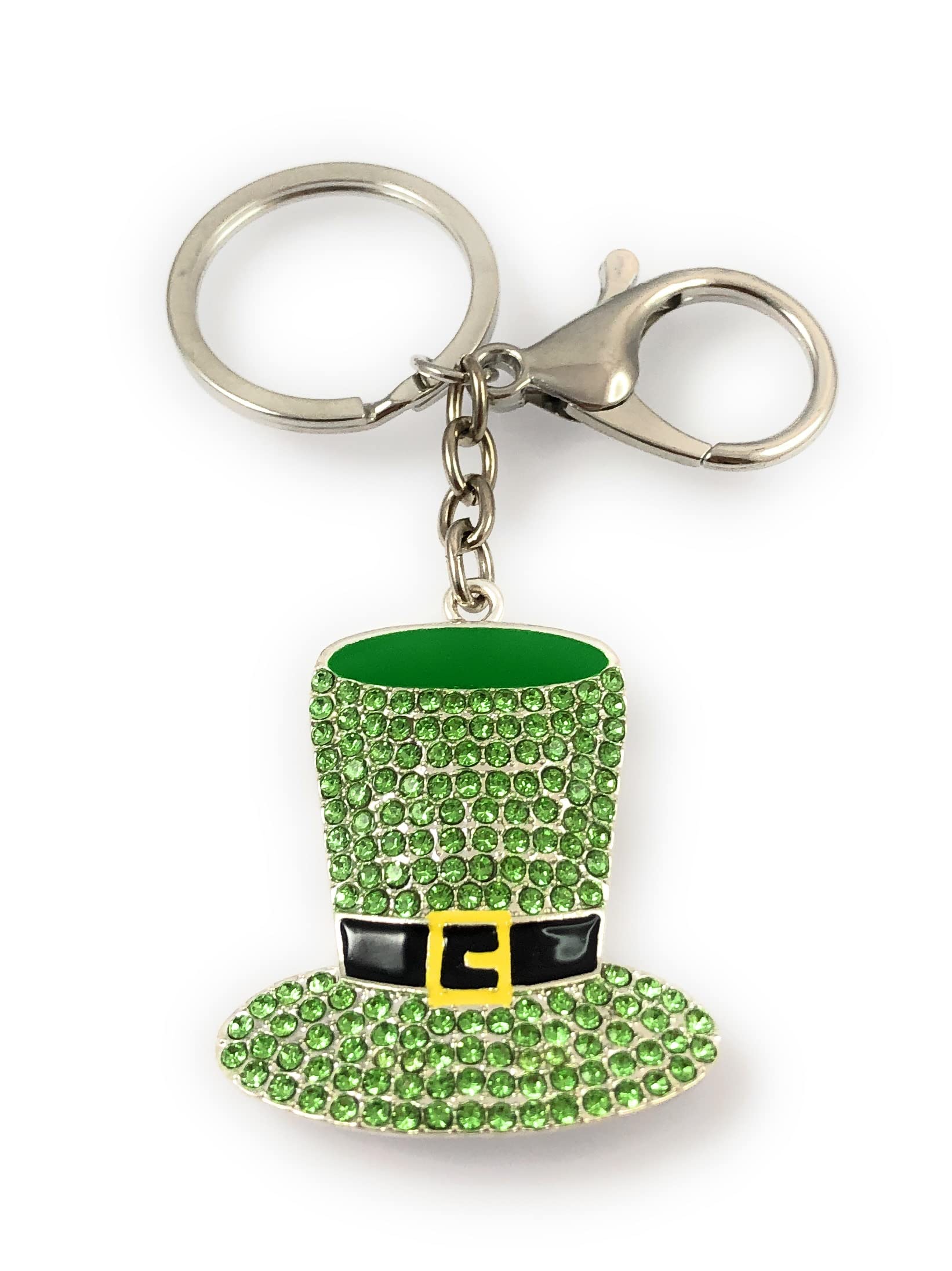 FizzyButton Gifts Irish Leprechaun Top Hat keyring keyring with lobster clasp and enamel and rhinestone charm