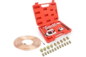 WODHMIEY 3/16" Brake Line Tubing Kit, Flaring Tool Set for Single and Double Flares with 25Ft Copper Plated Iron Tube, Flarin