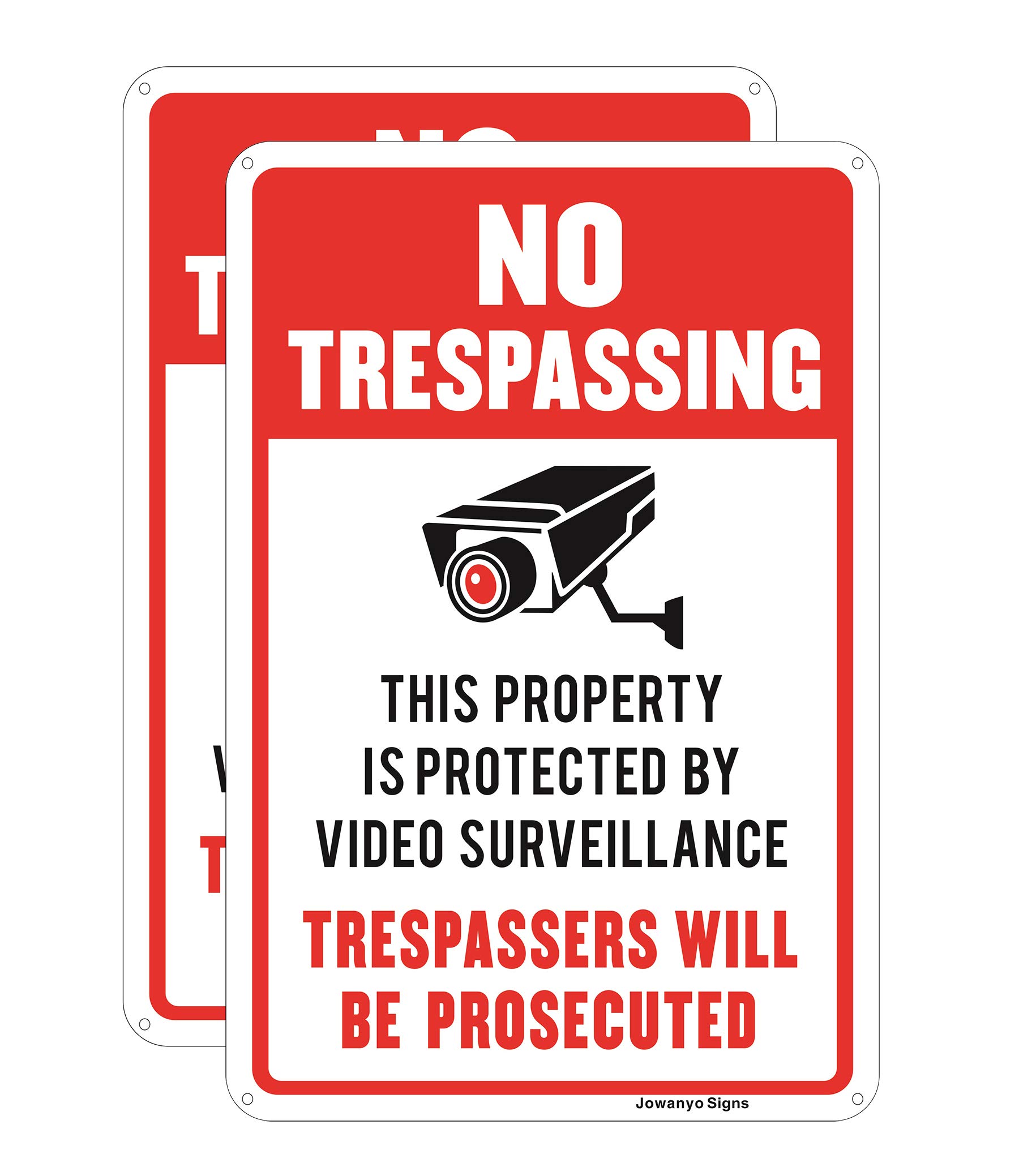No Trespassing Video Surveillance Sign,20 x 30 cm,Reflective Aluminum,Easy to Mount,UV Protected,Weather Resistant,Waterproof,Durable Ink,Outdoor or Indoor Use,2 Pack