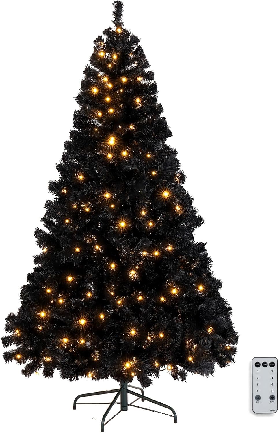 Trees - VINGLI 6ft Black Pre-lit Artificial Christmas Pine Tree with 250 Warm White Lights, Xmas Tree Holiday Party Decorations with Sturdy Metal Stand, Full 900 Tips Branch, 8 Color Modes