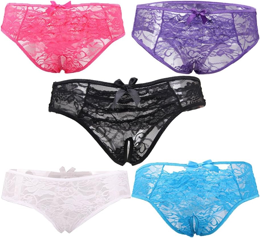 ohyeahlady Women Plus Size Underwear Crotchless Knickers Low Rise Briefs Lace Panties Pack of 5