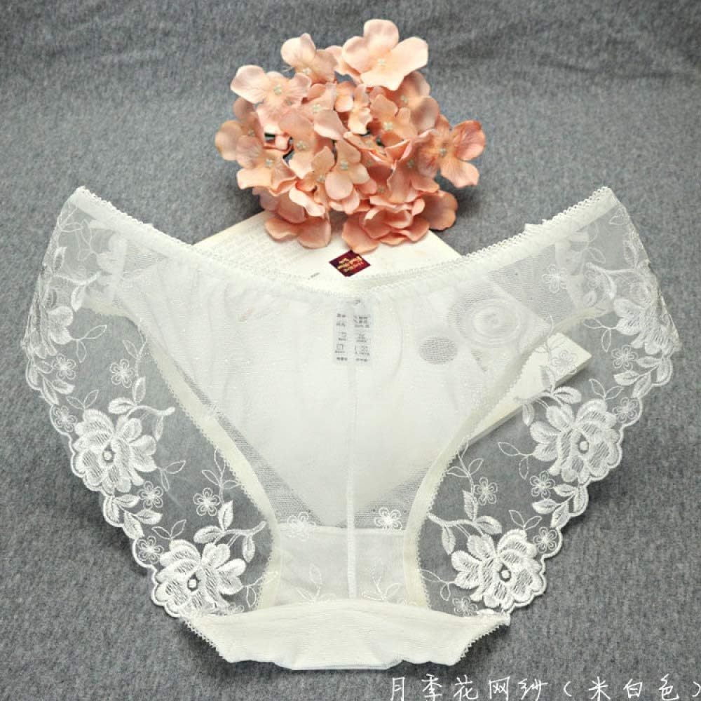 Lace Ms. Panties Lace Embroidered Triangle Panties Low Waist Embroidered Briefs Rose Flowers (White) One Size