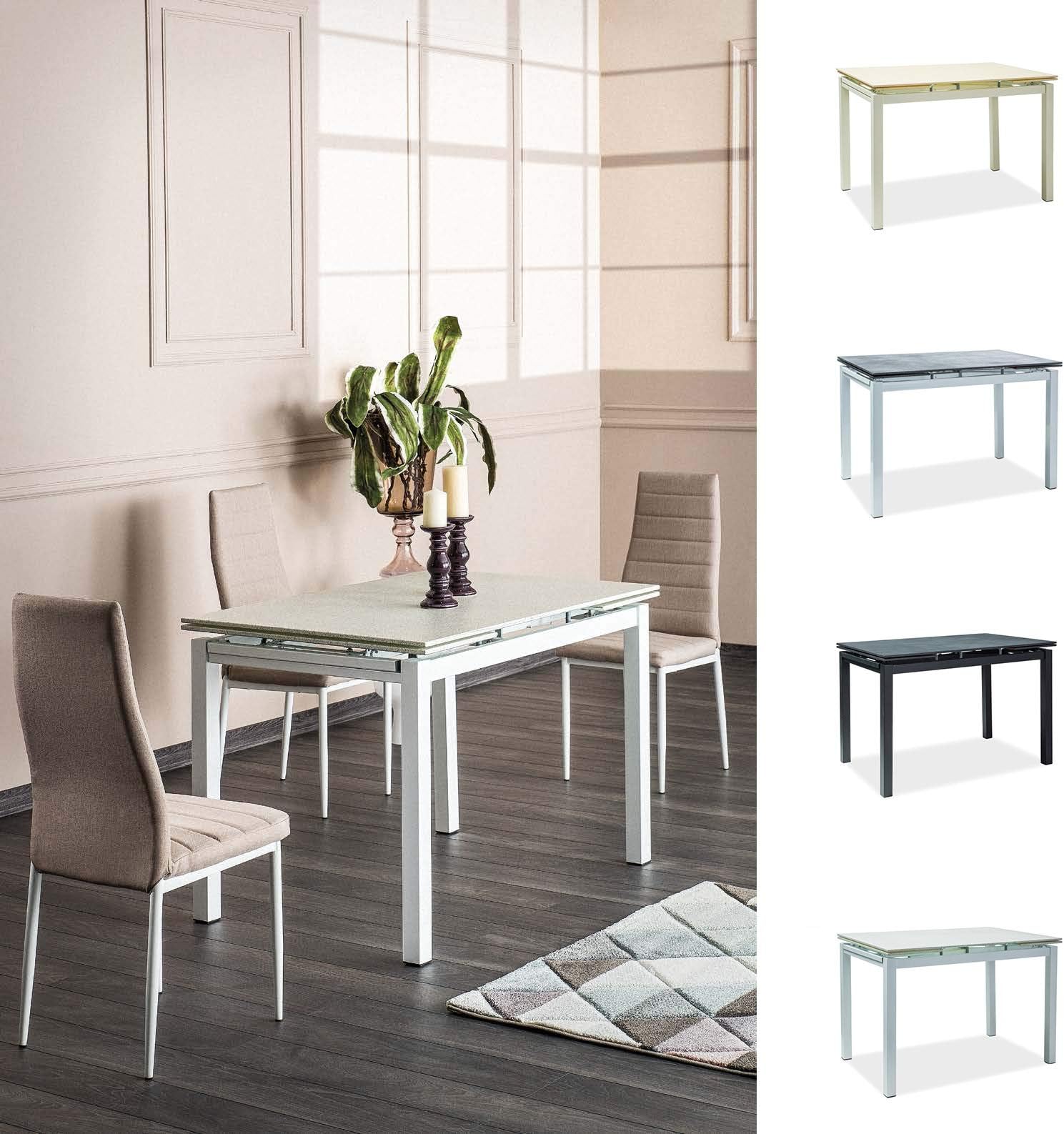 MHF Turin Extending Table 110-170x70cm Tempered Glass Metal Frame (Black)