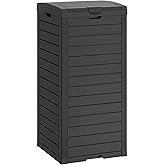 WTFGO Outdoor Trash Can with Lid, Waterproof Plastic Outdoor Garbage Can with Drip Tray,Large Trash Can Outside for Patio, Garage, Pool, Garden, Backyard &amp; Deck, Black (31 Gallon)