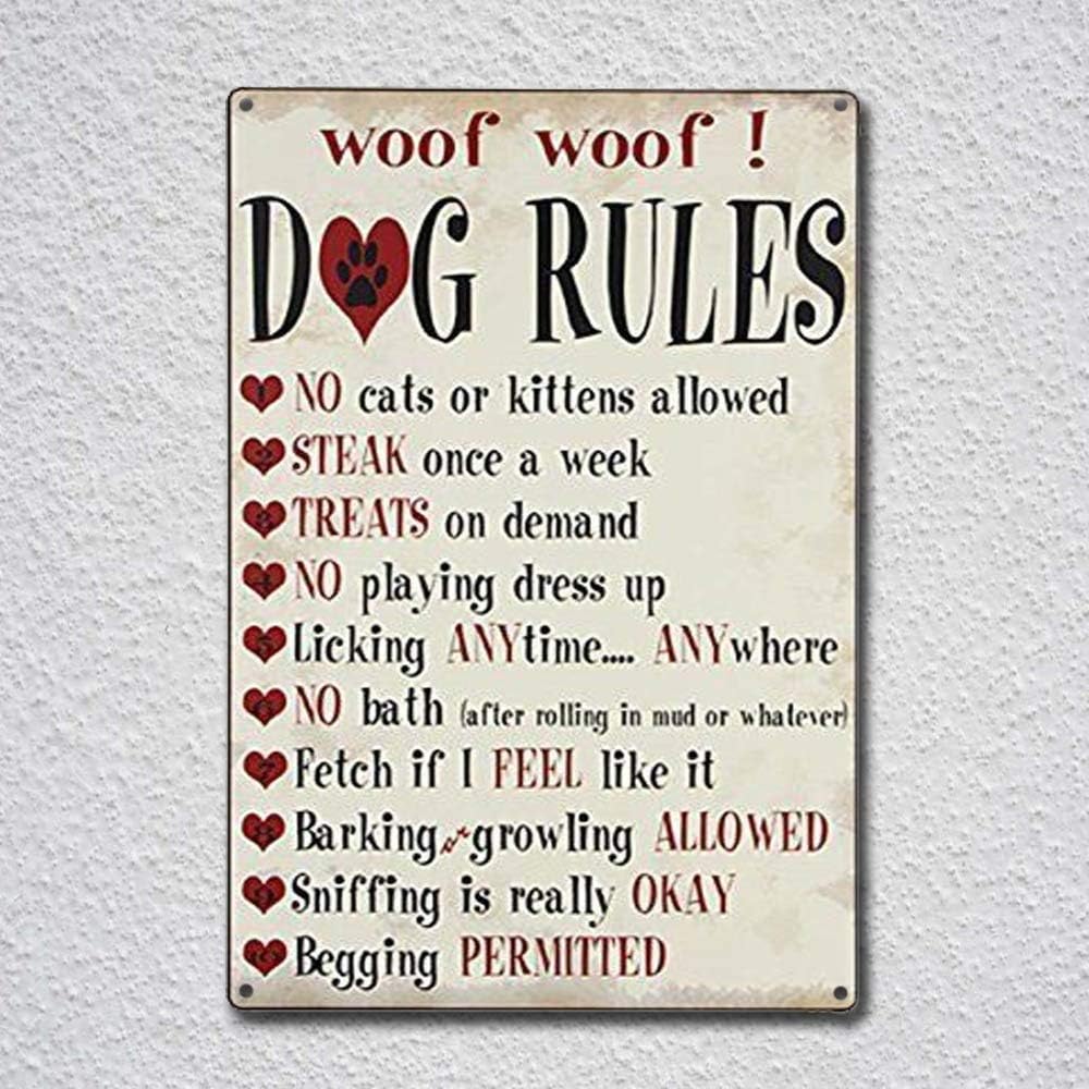DENGXXFJ Dog Rules Vintage Tin Sign Metal Sign TIN Sign 12