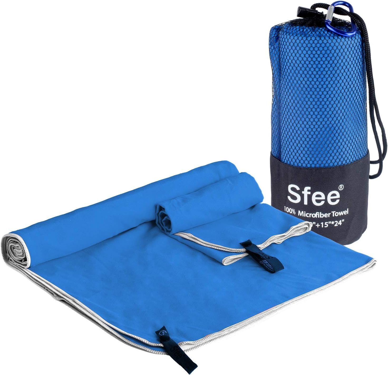 Sfee Microfiber Sport Travel Towel Set -(S M L XL)-Quick Dry Absorbent Compact Lightweight Soft Beach Yoga Bath Pool Hand Gym Golf Towels-Fit for Outdoors Fitness Hiking Camping +Carabiner : Sports & Outdoors