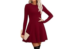 OFEEFAN Sweater Dress for Women Fall 2025 Long Sleeve Crew Neck Ribbed Knit Fit and Flare A-Line Dresses