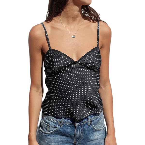 Amazon.com: Women Silk Crop Cami Top Y2k Polka Dot Spaghetti Strap
