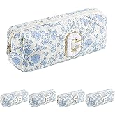 JOVAKIT Small Alphabet Makeup Bag Cosmetic Bag for Women, Christmas Gifts for Girls, Floral Flowers Coquette Travel Toiletry Bag, Zipper Make Up Pouch Organizer Bag Trendy Stuff (Blue Floral C)