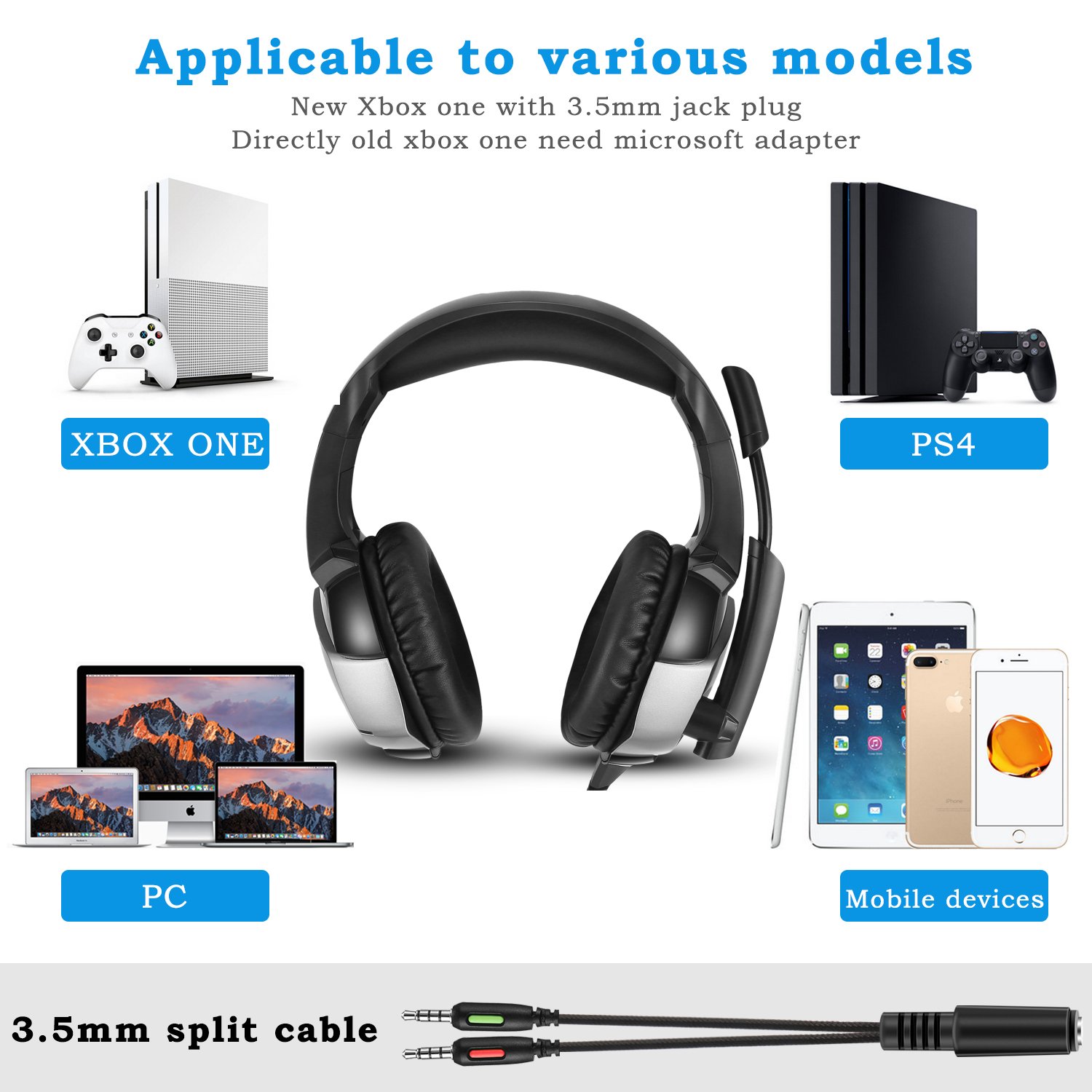 Cuffie Gaming PS4 per Giochi per PC con Microfono Grigio Auricolare Stereo  Onikuma K5 3.5mm con Controllo del Volume per Microfono per Xbox One Mac per  Playstation 4 Accessori Informatica berjaya.edu.my