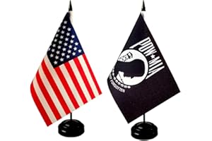 ZIGVERT 2 Pack America and Pow Mia Desk Flag, U.S. Pow Mia and American Table Flag, 8 x 5 Inches - You are Not Forgotten Prisoner of War Flags Army Military Pow Flags