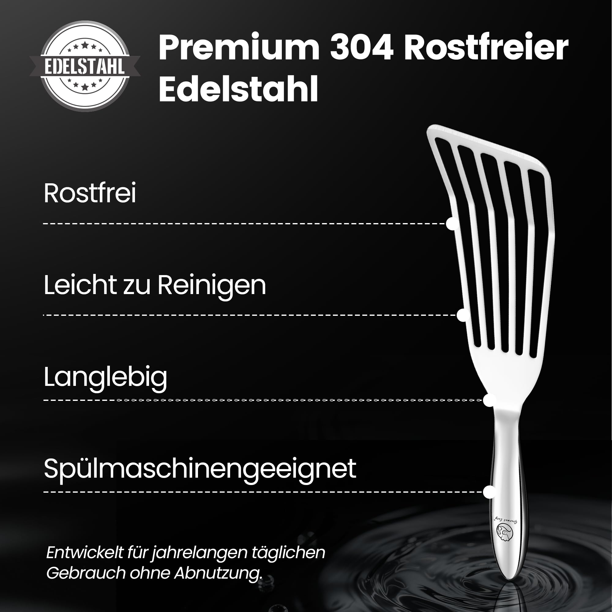 Pfannenwender Set aus rostfreiem Edelstahl für Fisch & Fleisch - Kleiner & Großer Pfannkuchenwender - Pfannenwender Edelstahl - Küchenhelfer 5 Jahre Ersatz 6