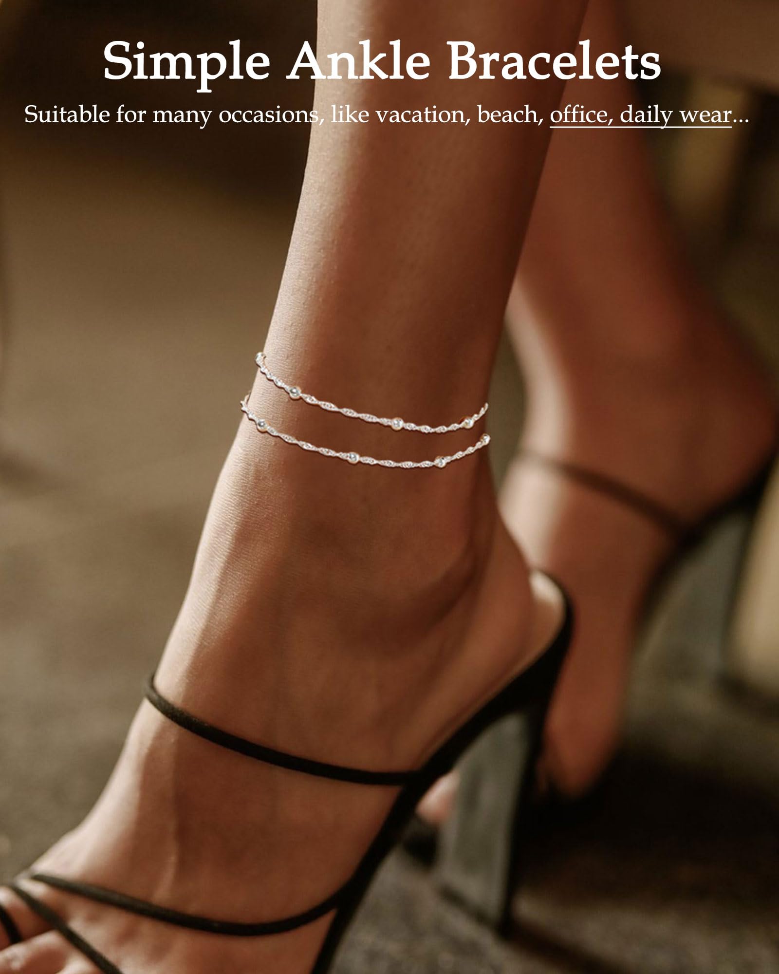 FUNEIA Gold Silver Ankle Bracelets for Women Waterproof 14K Gold Plated Anklets for Women Non Tarnish Dainty Layered Beaded Heart Anklet Set Summer Beach Foot Chain Jewelry Gifts Trendy Stuff